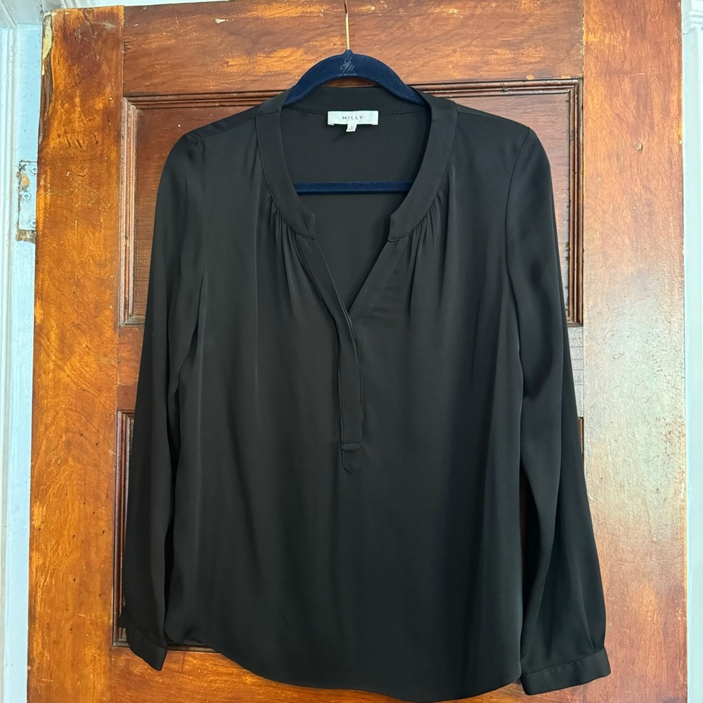 Milly Black Silk Blouse Size 6